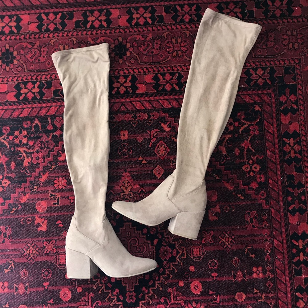 Tan faux suede over the knee boots